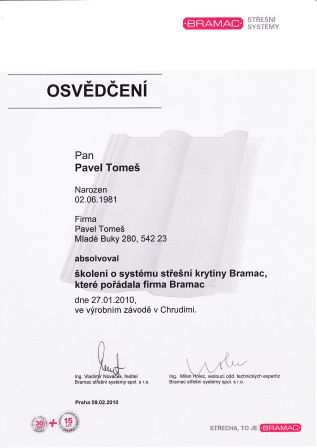 Osvědčení MPT střechy
